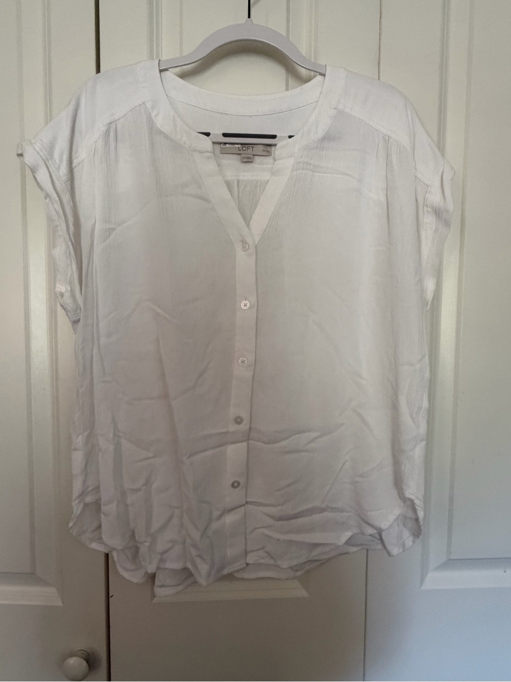 LOFT White Button-Front Cap Sleeve Blouse